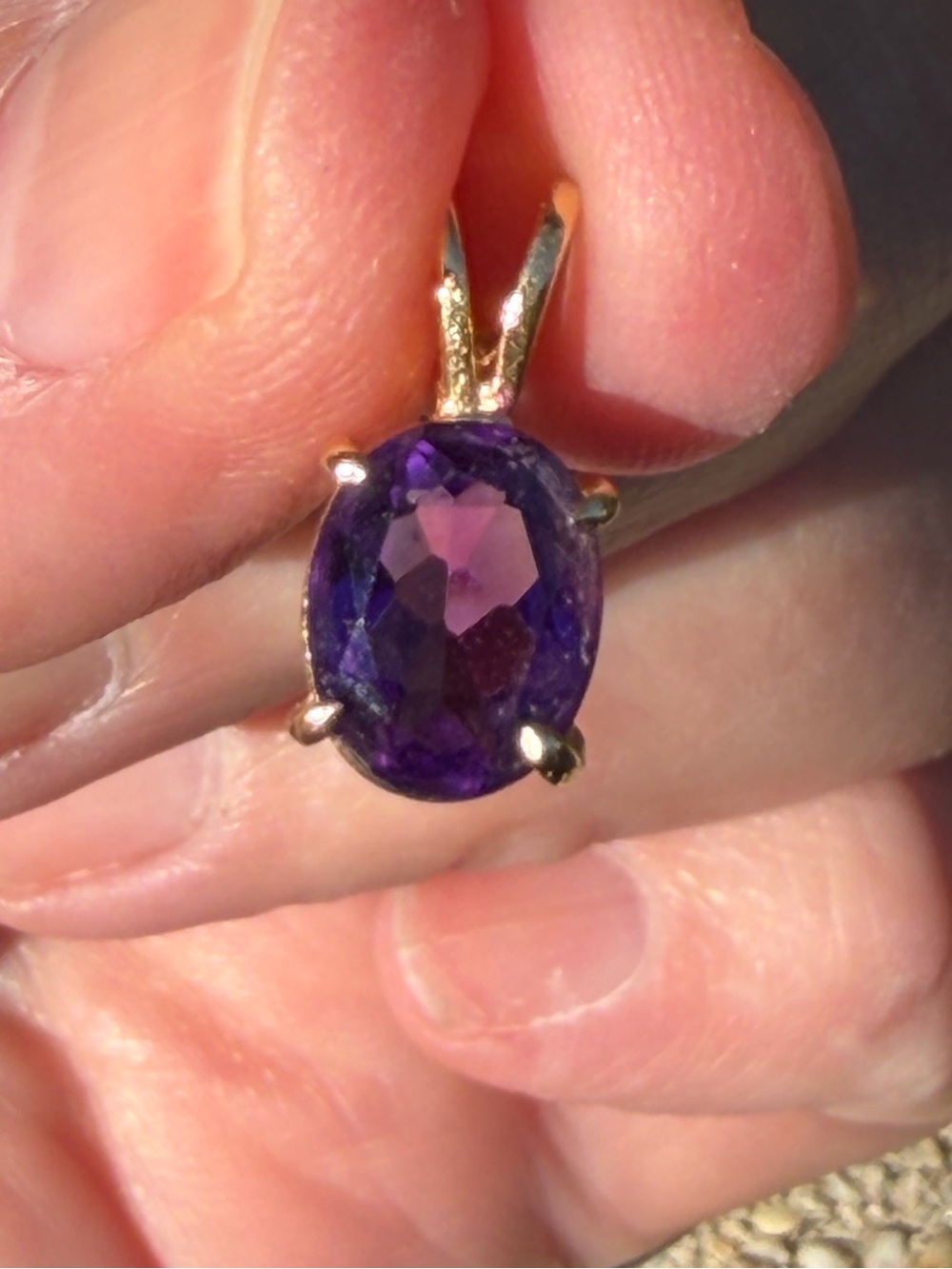 Vintage, 14kt Gold Amethyst Oval Pendant Charm